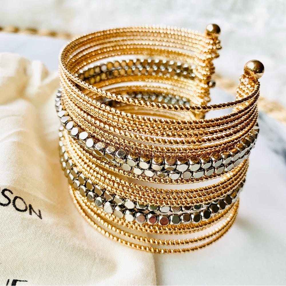 Victoria Emerson Gold Multi Strand Open Cuff Bracelet